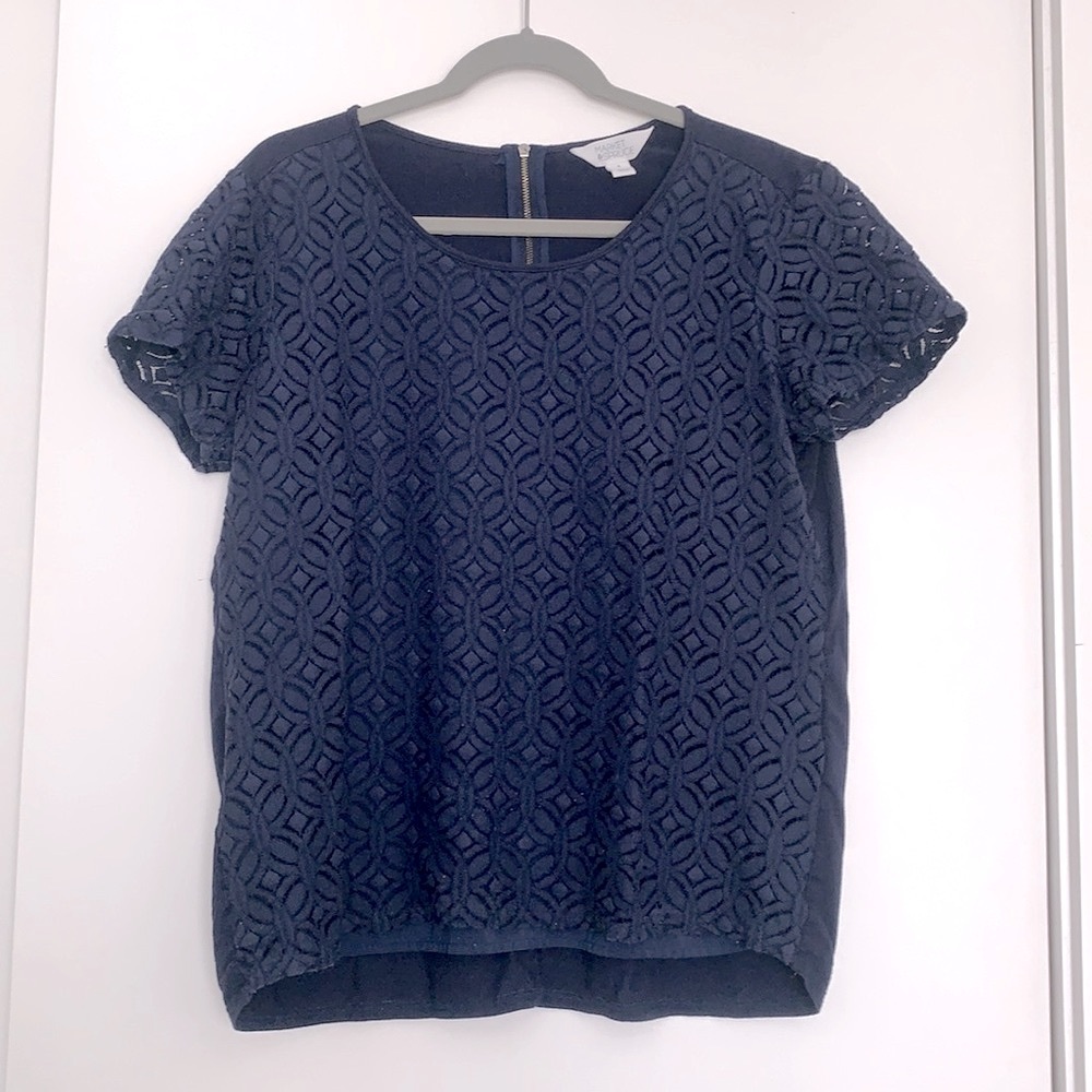 Market & Spruce size XL navy blue top with pattern detail front and zipper back